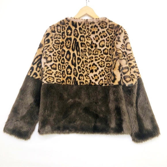 Anthropologie Current Air faux, fur color block and leopard print jacket - Picture 3 of 15
